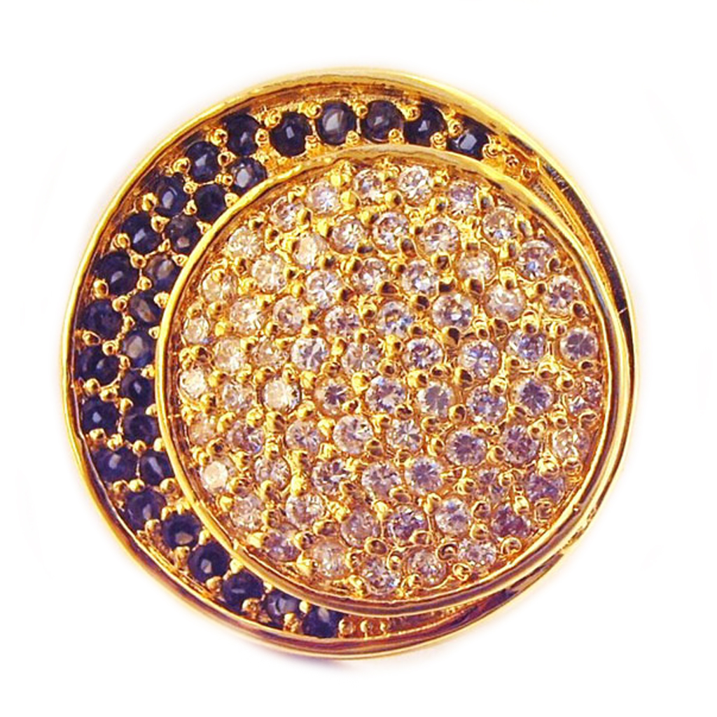 Bague Plaqué Or \'Luna\' Bleu Blanc doré - 28 mm - [E9635]