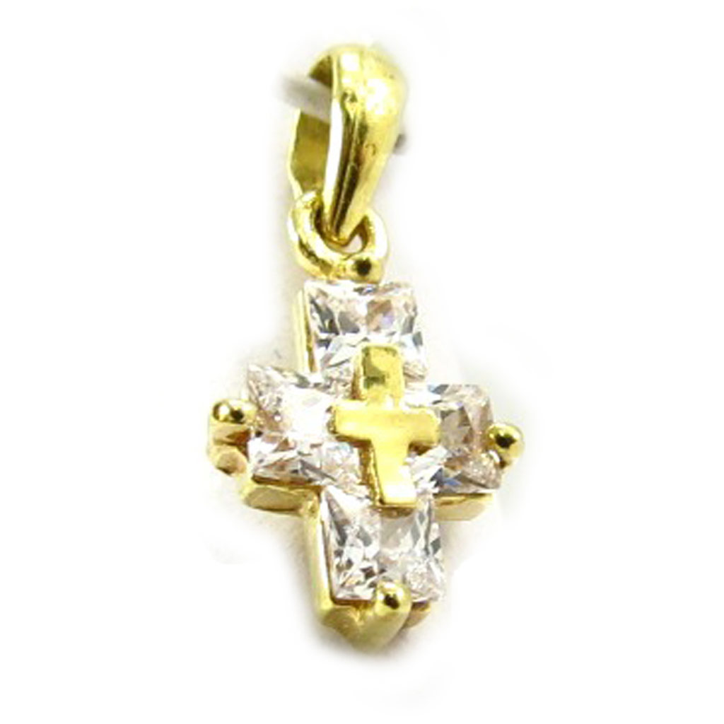 Pendentif Plaqué Or \'Croix\' blanc doré - 9x7 mm - [F9335]