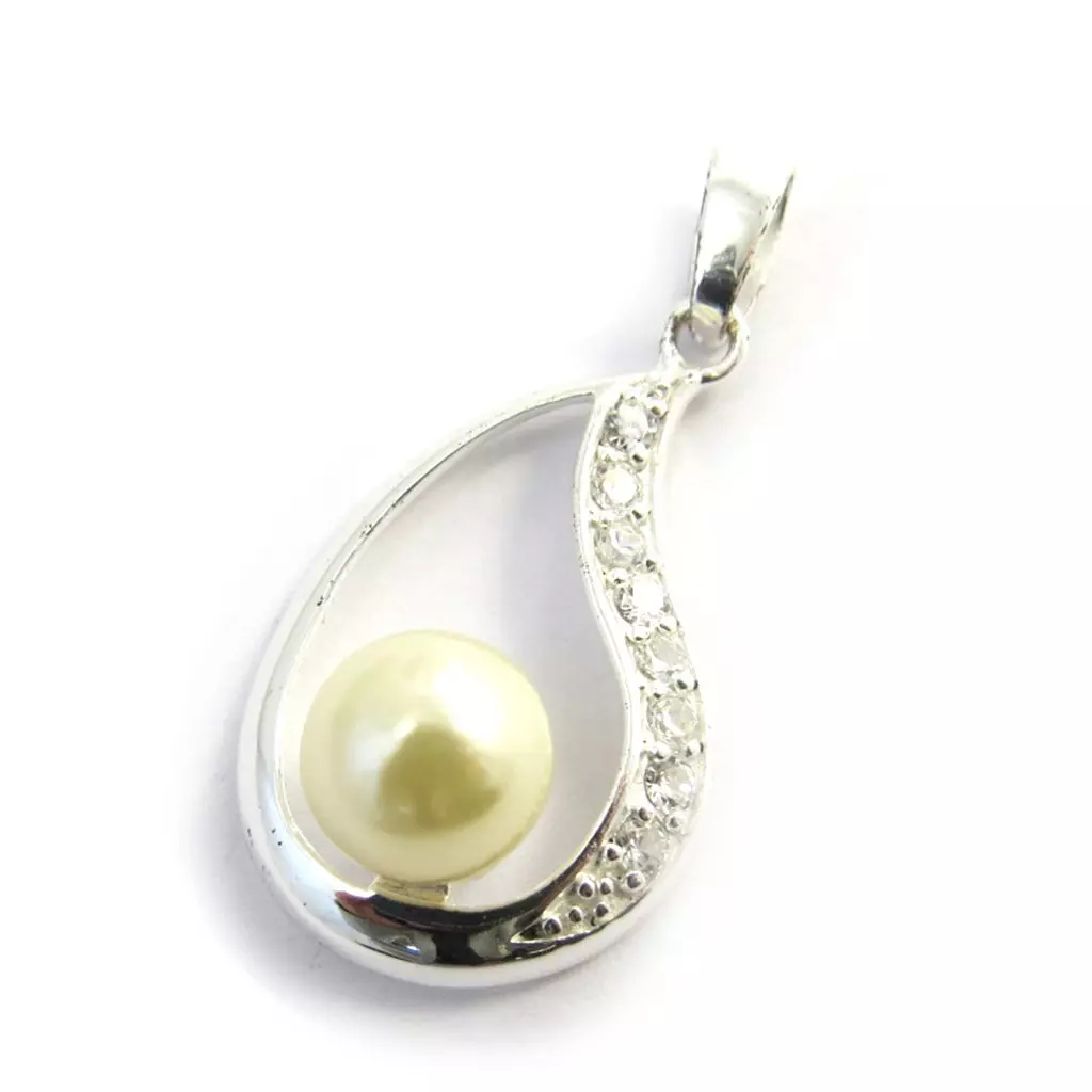 les trésors de lily Pendentif Argent 'Pearl Beauty' blanc argenté 20x15 mm [G1620]