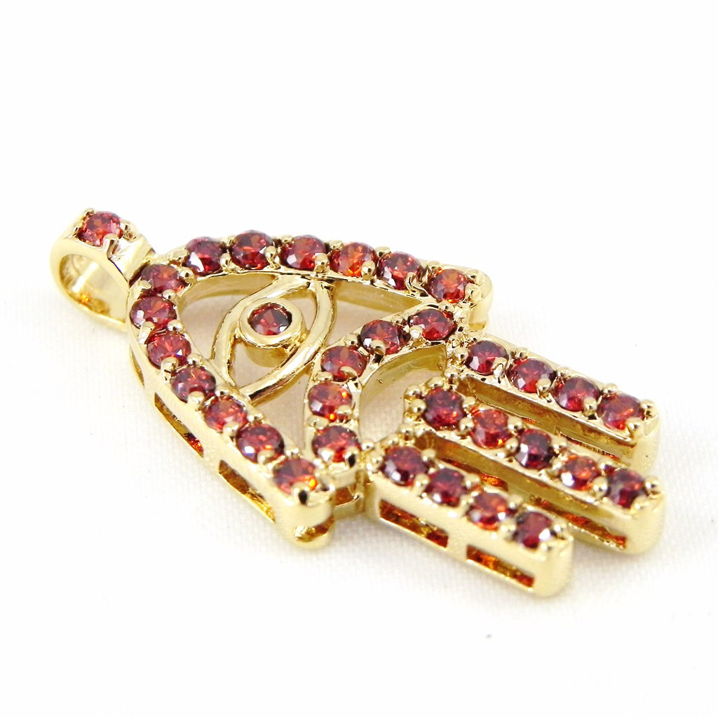 Pendentif Plaqué Or \'Main de Fatma\' grenat - 20x15 mm - [G1680]