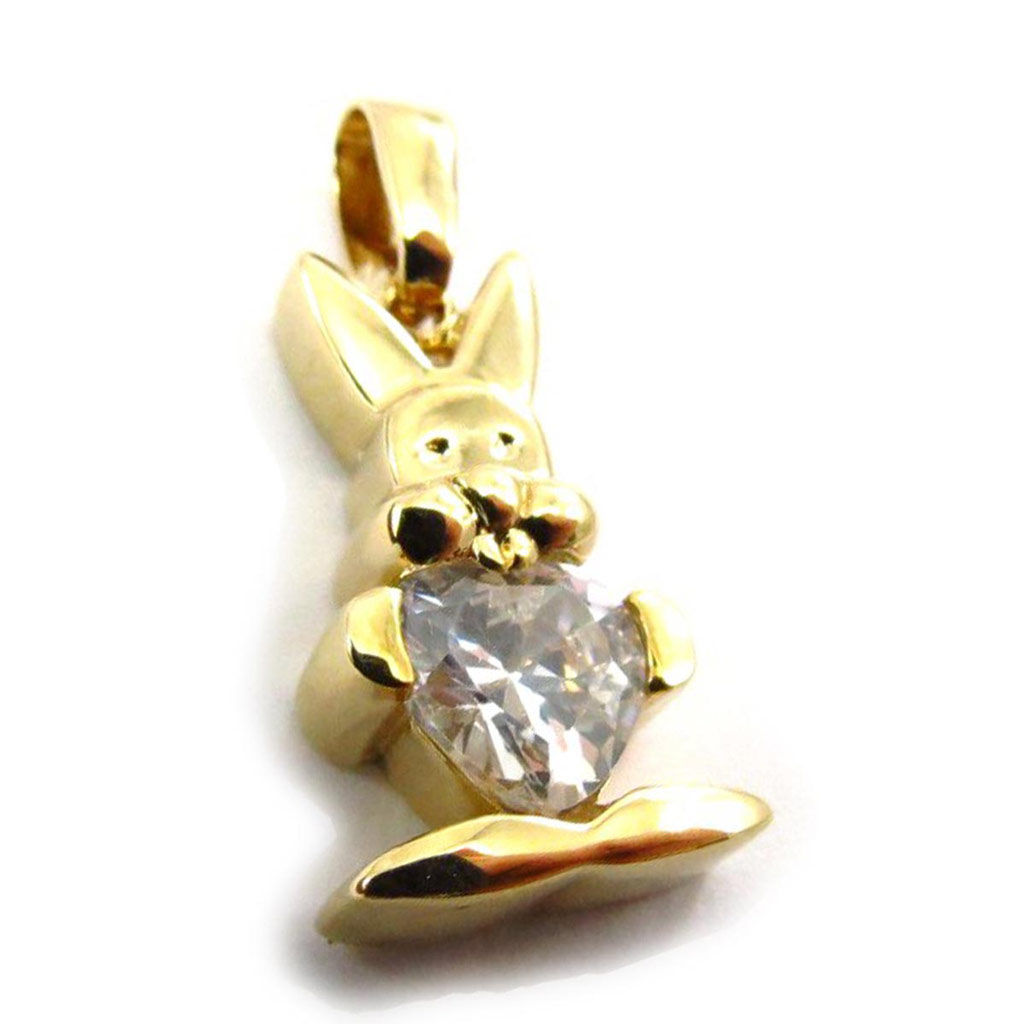 Pendentif Plaqué Or \'Bunny Love\' blanc - 15x10 mm - [G1707]