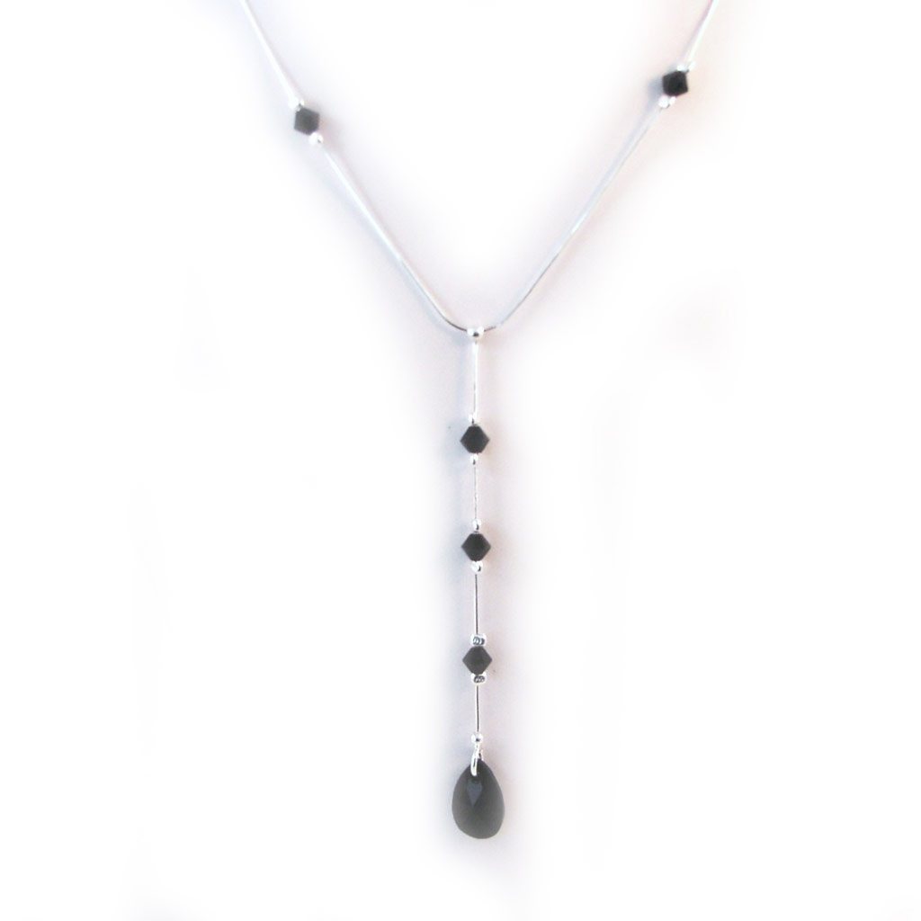 Collier Argent \'Linda\' noir argenté - 9 cm - [G1784]