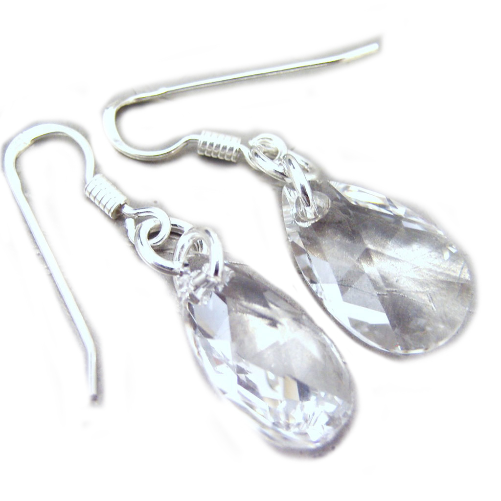 Boucles Argent \'Linda\' blanc argenté - 28x10 mm - [G1961]