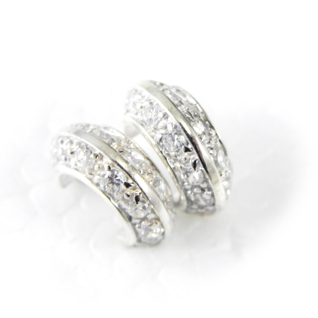 Créoles Argent \'Déesse\' Blanc argenté - 12x5 mm - [G2083]