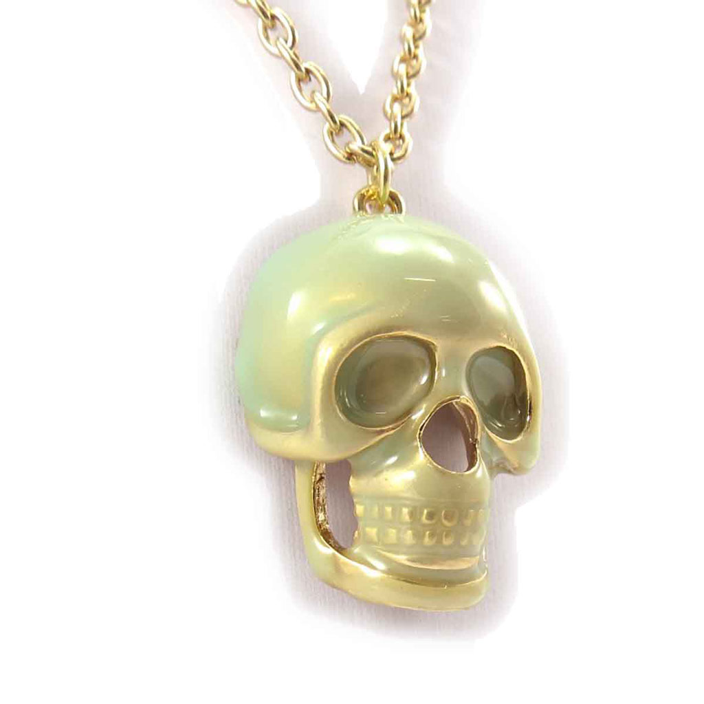 Sautoir créateur \'Tête de Mort\' vert doré - [J8543]