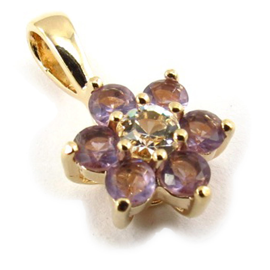 Pendentif Plaqué Or \'Fleur de Cristal\' améthyste - 10 mm - [K1352]