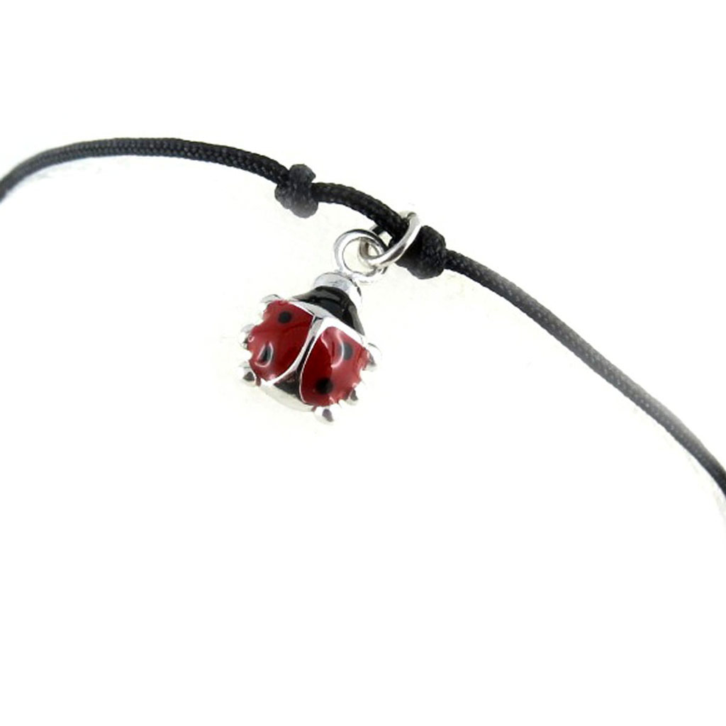 Bracelet Argent \'Coccinelle\' rouge noir - 7x7 mm - [K9582]