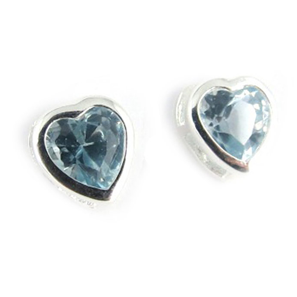 Boucles Argent \'Love\' topaze bleu - 6x6 mm - [K9635]