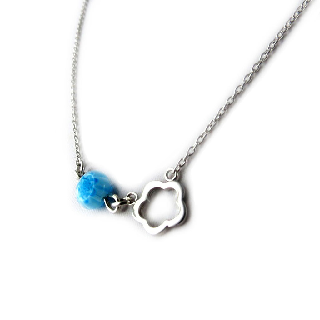 Collier Argent \'Flora\' turquoise argenté - 8 mm - [K9650]