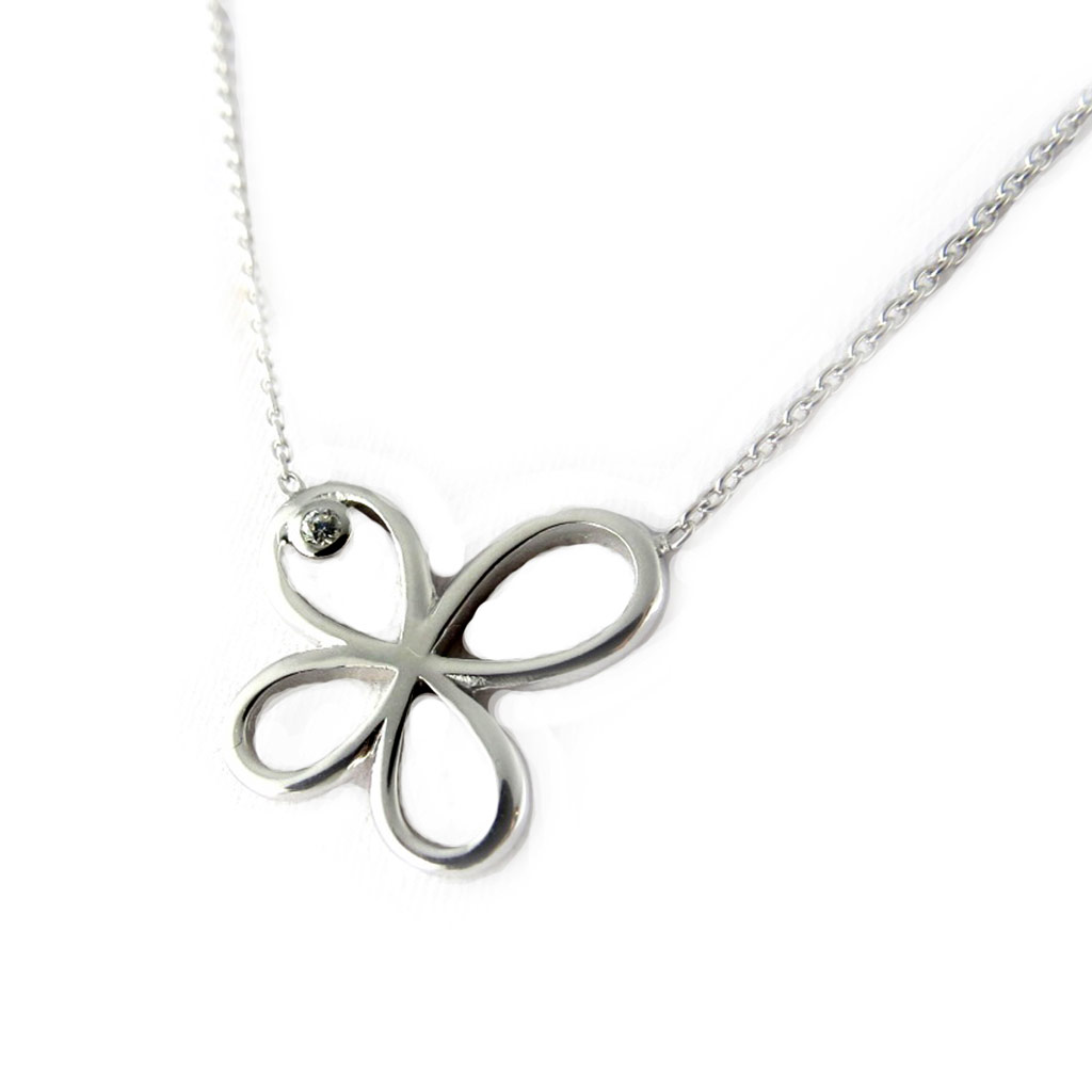 Collier Argent \'Papillon\' argenté - 17x17 mm - [L0454]