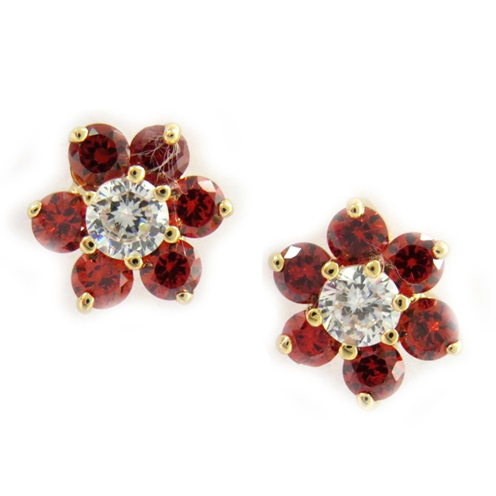 Boucles \'Fleurs de Cristal\' Plaqué Or rouge - 9 mm - [L7475]