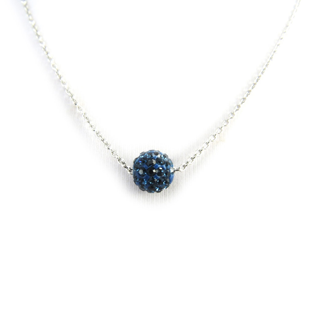 Collier Argent \'Sissi\' bleu (cristal) - 8 mm - [L9768]