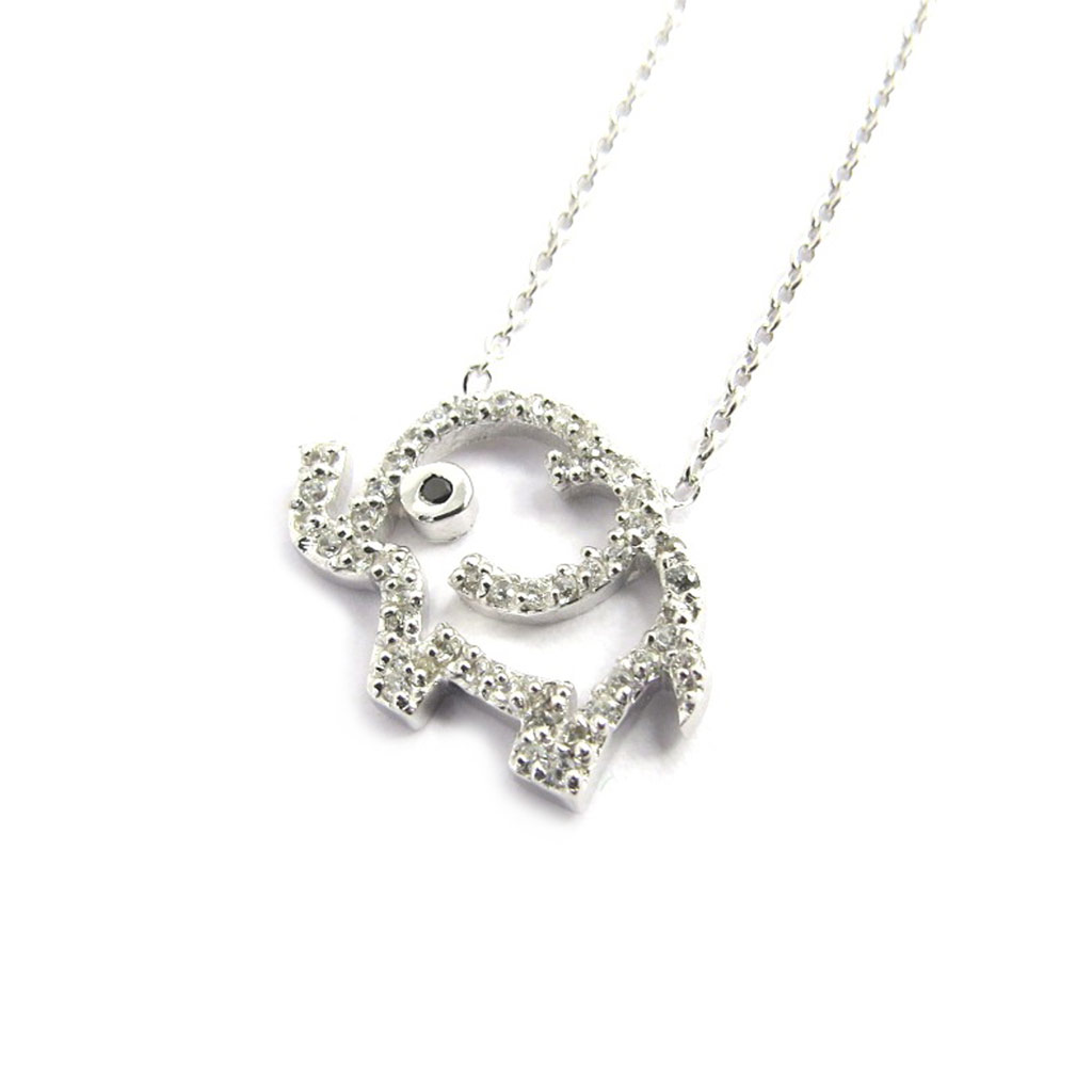 Collier Argent \'Elephant\' blanc argenté (rhodié) - 13 mm - [L9770]