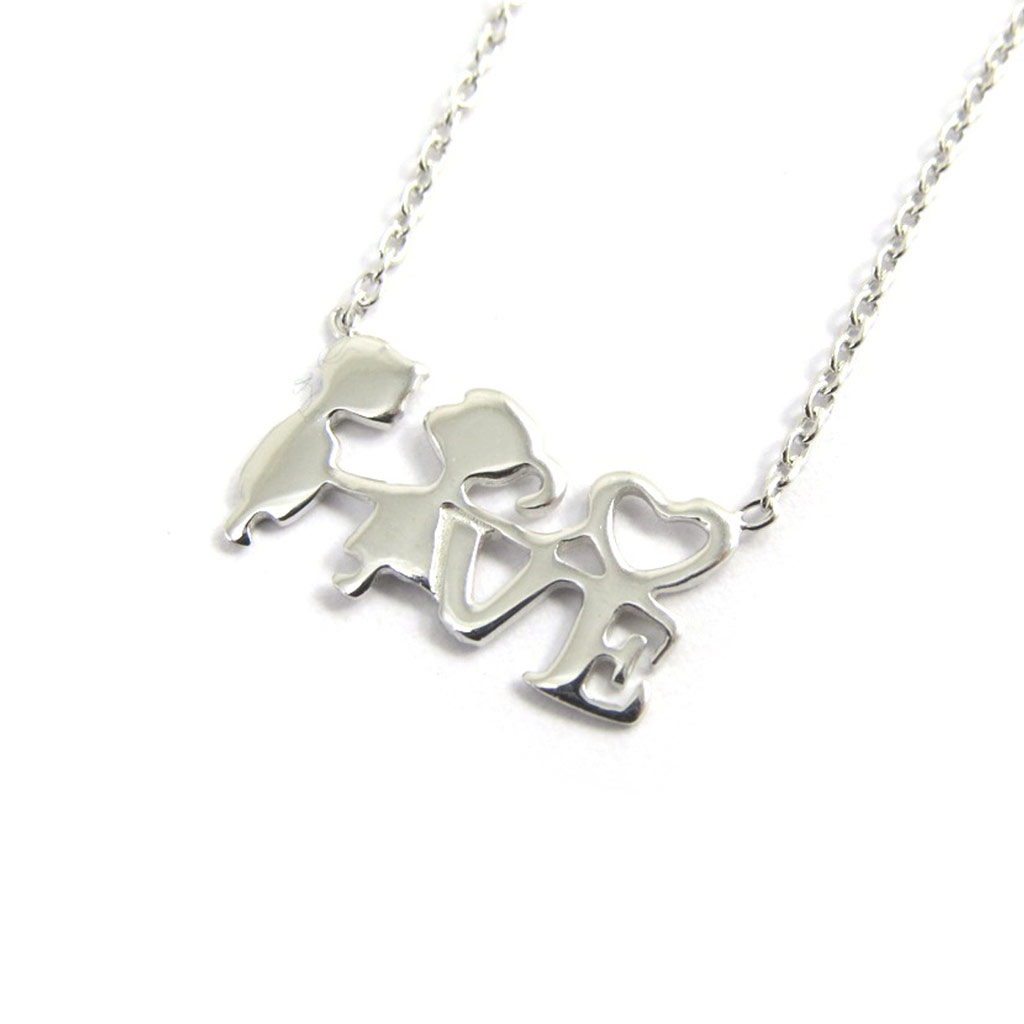 Collier Argent \'Love\' argenté - 20x9 mm (bisou) - [L9772]