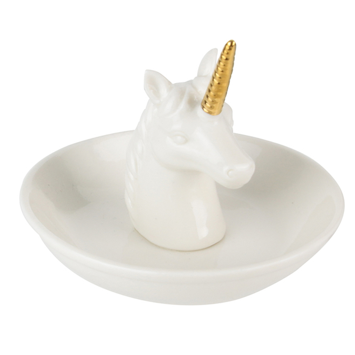 Porte-bijoux céramique \'Licorne\' doré ivoire - 10x8 cm - [P9516]