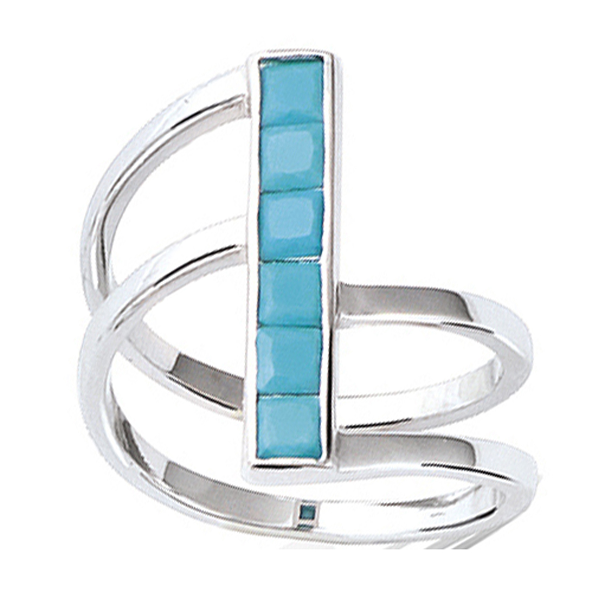 Bague Argent \'Boho\' turquoise argenté (rhodié) - 20 mm - [Q1093]