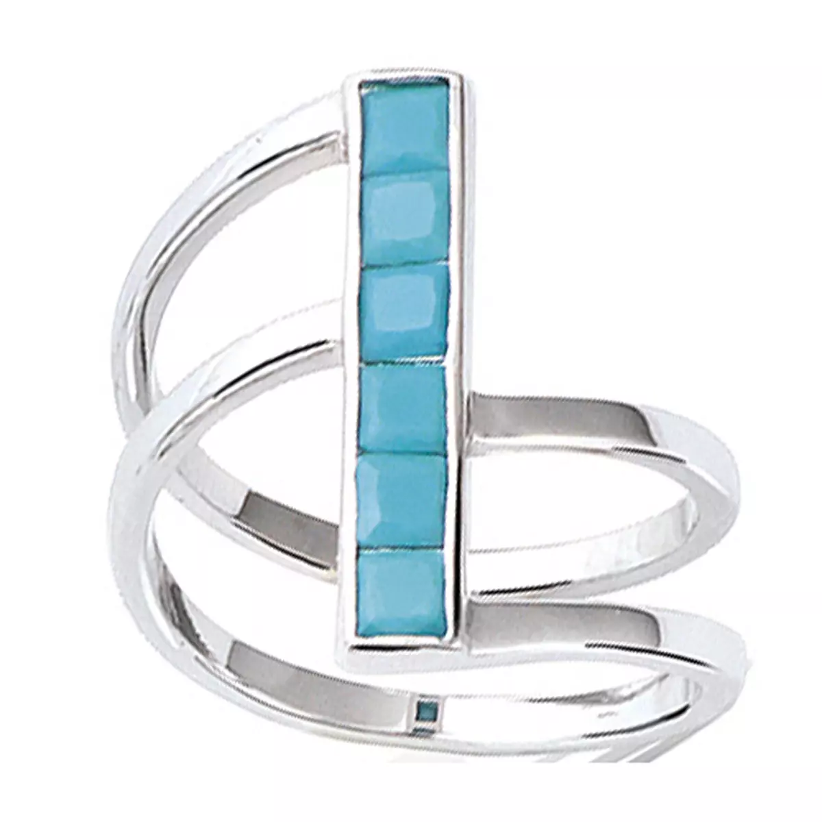 les trésors de lily Bague Argent 'Boho' turquoise argenté (rhodié) 20 mm [Q1093]