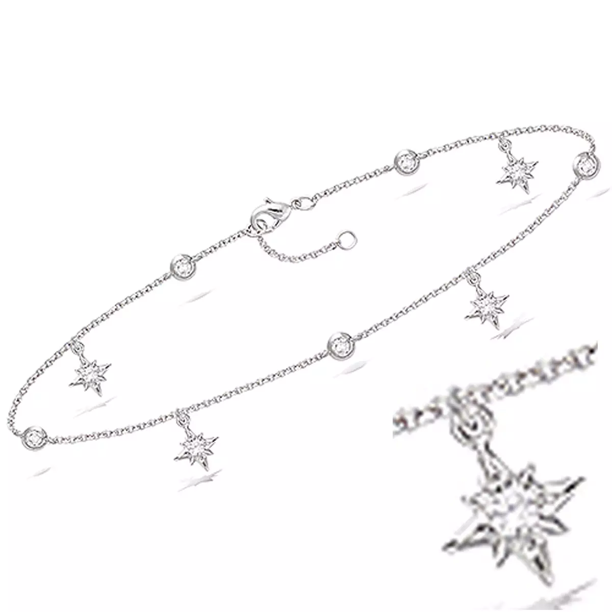 les trésors de lily Chaine Cheville Argent 'Cleopatra' blanc argenté (rhodié) 25 cm 8x8 mm [Q8223]