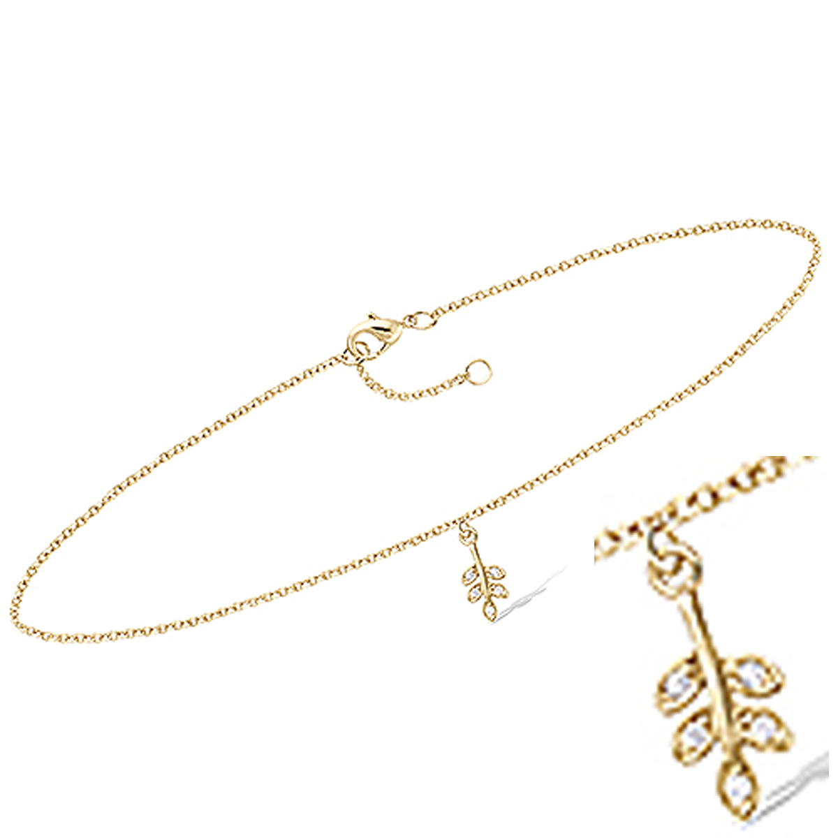 Chaîne Cheville plaqué or \'Epi de blé\' blanc doré - 25 cm 8x6 mm - [Q8242]
