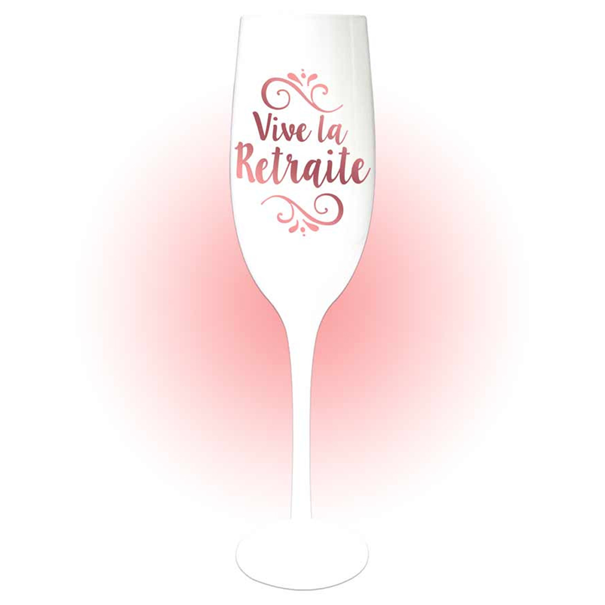 Coupe flute à champagne \'Vive la retraite\' blanc doré rosé (gold pink) - 24x5 cm - [Q8393]