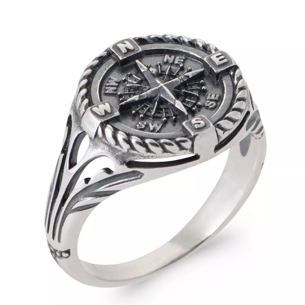 les trésors de lily Bague Argent 'Vikings' argenté vieilli 15 mm (boussole) [R7447]