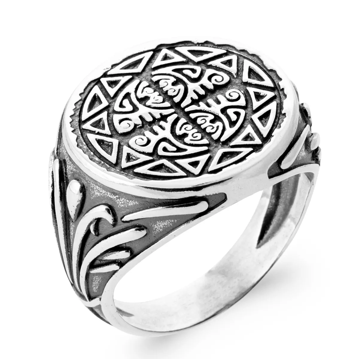 les trésors de lily Bague Argent 'Vikings' argenté vieilli 18 mm [R7448]