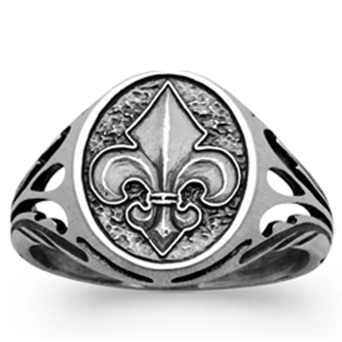 les trésors de lily Bague Argent 'Vikings' argenté vieilli 15x10 mm (fleur de lys) [R7449]