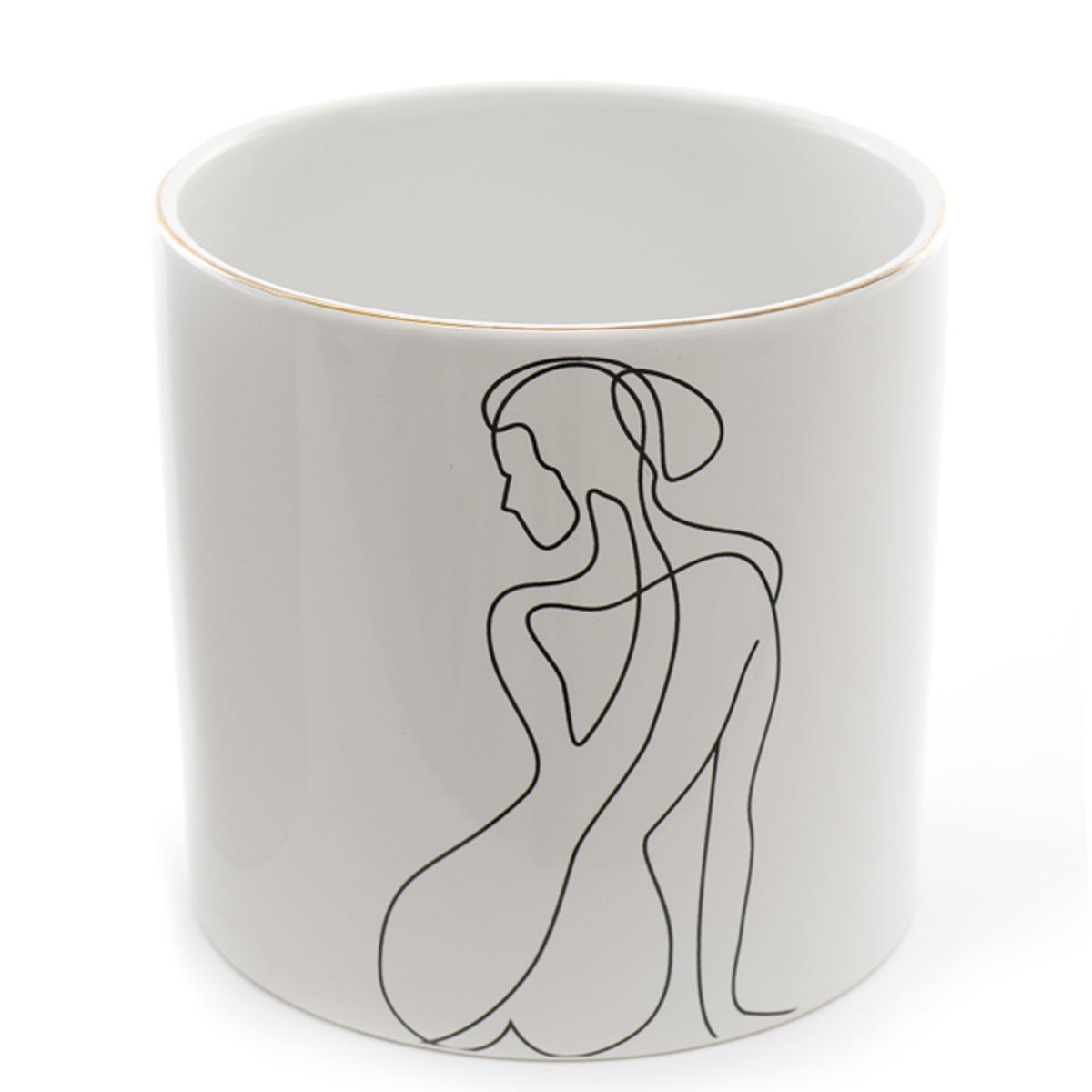 Cache pot céramique \'Arty\' blanc doré - 12x12 cm - [R8312]