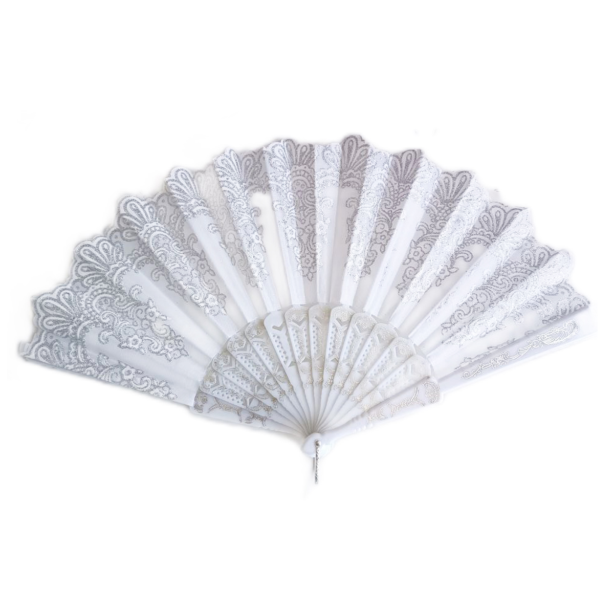 Éventail créateur \'Carmen\' blanc argenté - 23 cm - [R9406]
