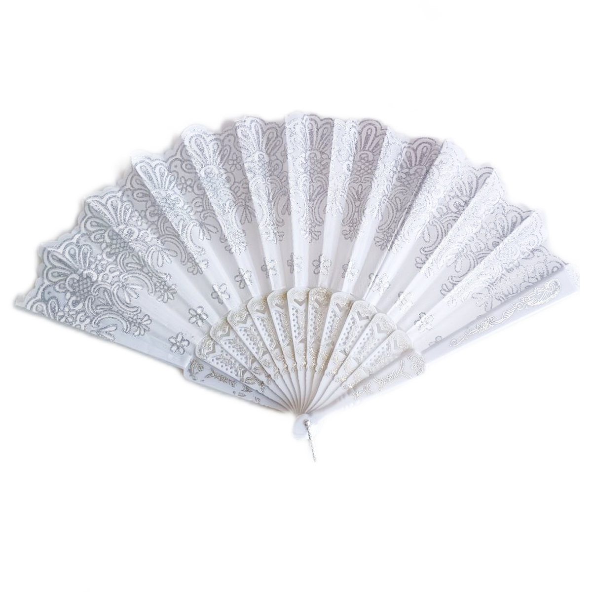 Éventail créateur \'Carmen\' blanc argenté - 23 cm - [R9407]