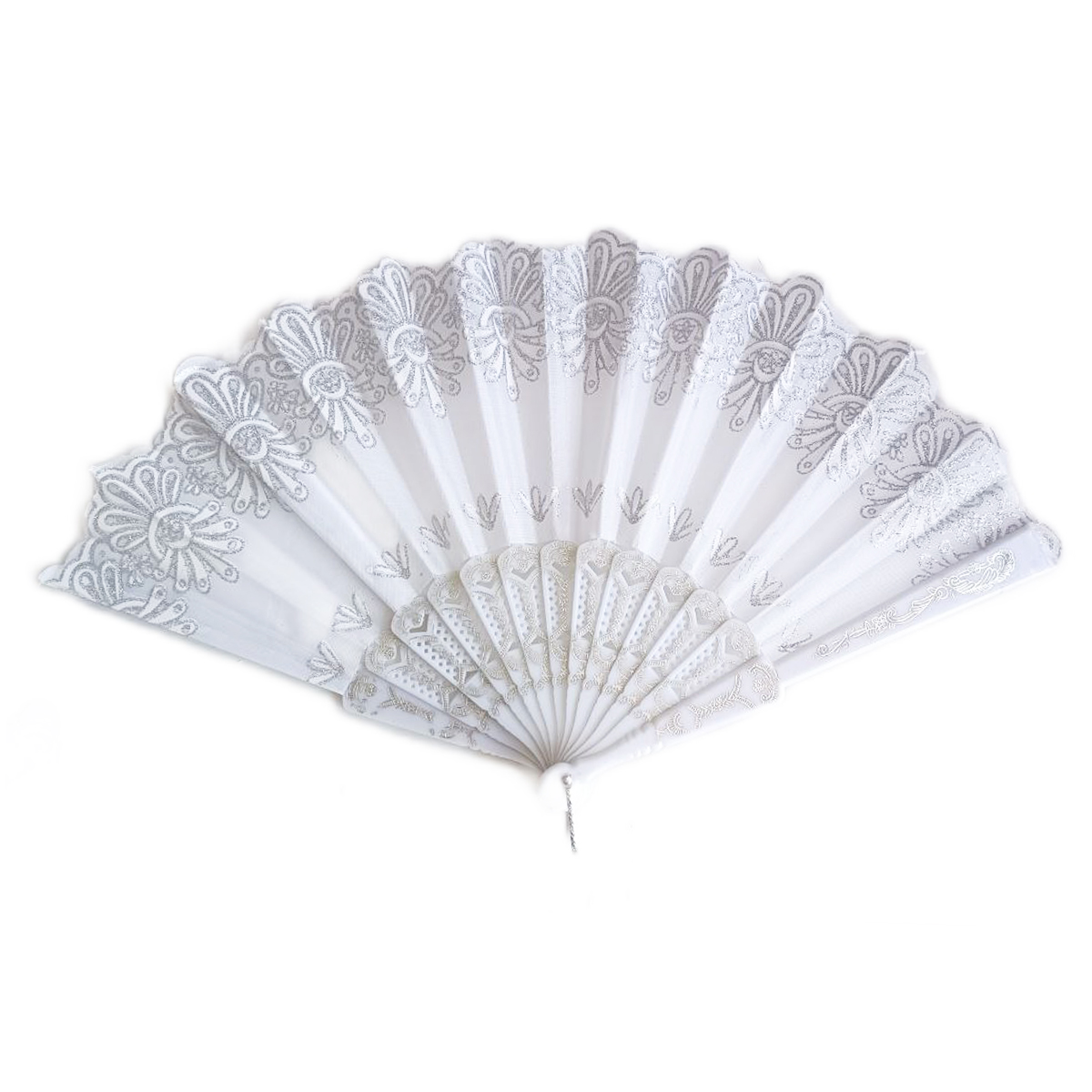 Éventail créateur \'Carmen\' blanc argenté - 23 cm - [R9409]