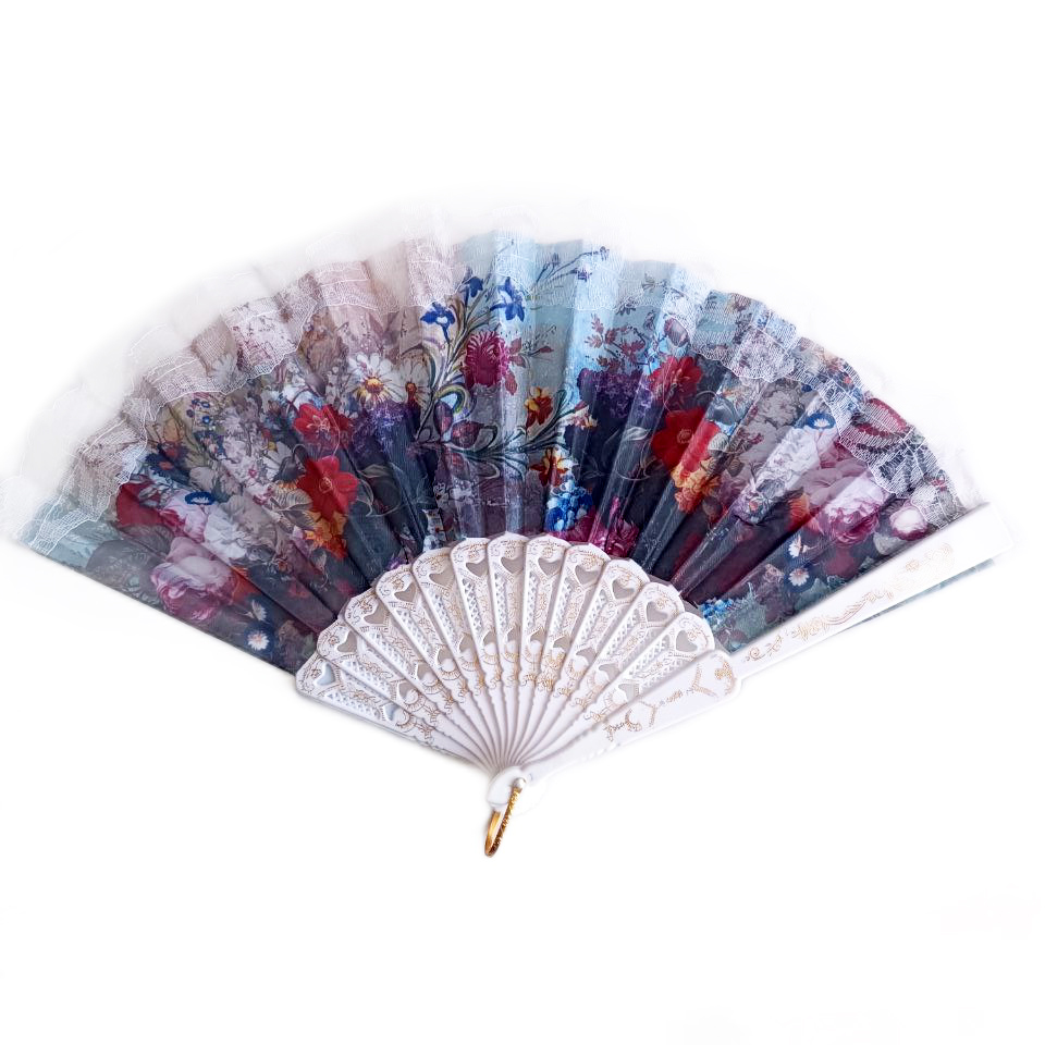 Éventail créateur \'Carmen\' violet bleu (fleurs) - 23 cm - [R9415]