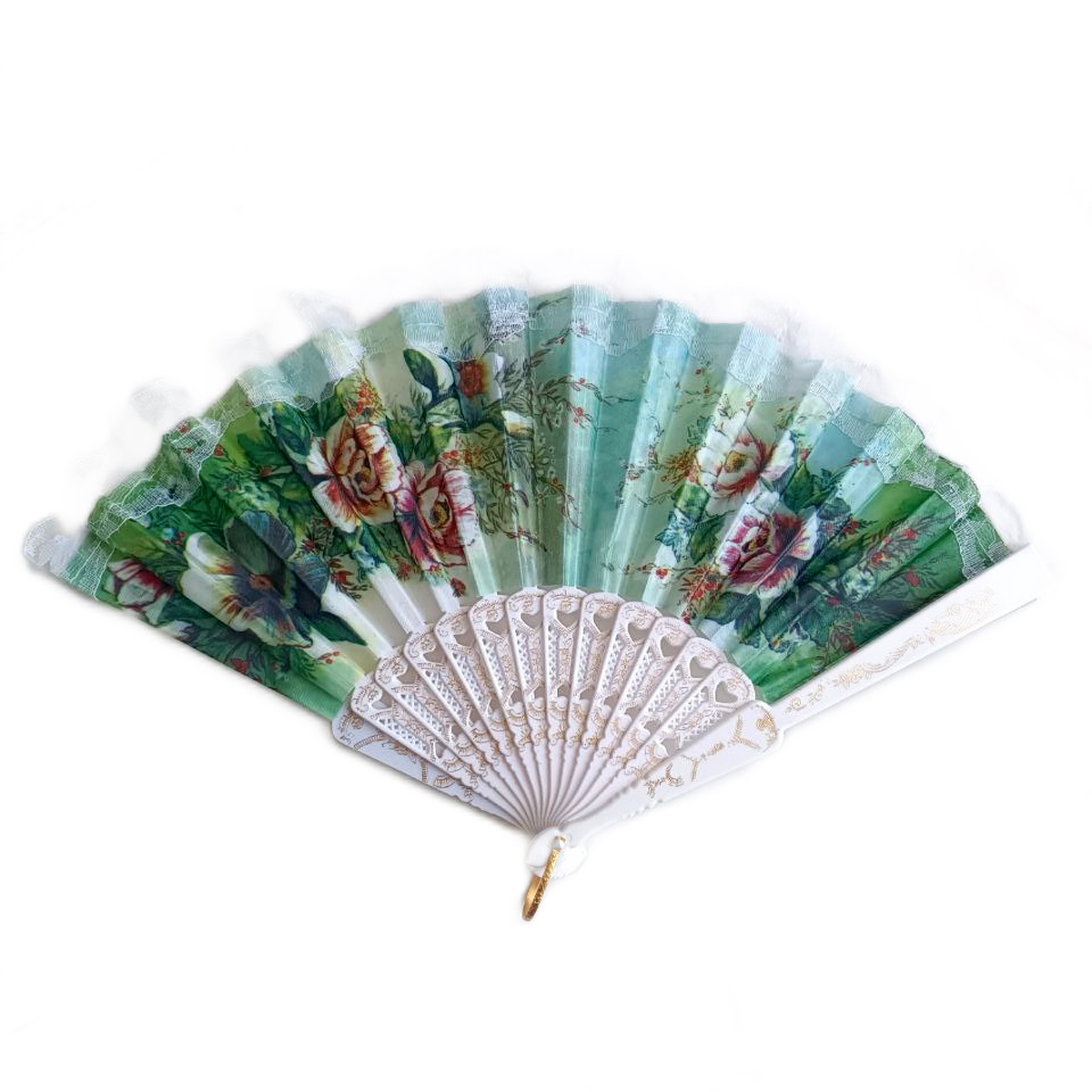 Éventail créateur \'Carmen\' vert (fleurs) - 23 cm - [R9420]