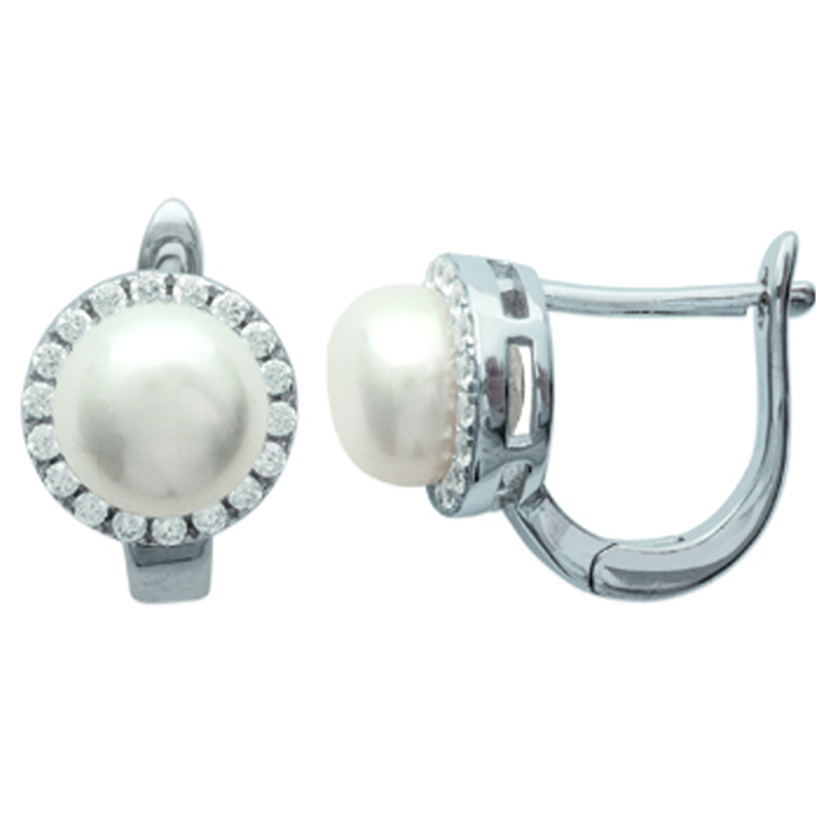 Boucles argent \'Sissi\' ivoire argenté (rhodié) - perle 7 mm - [M9926]