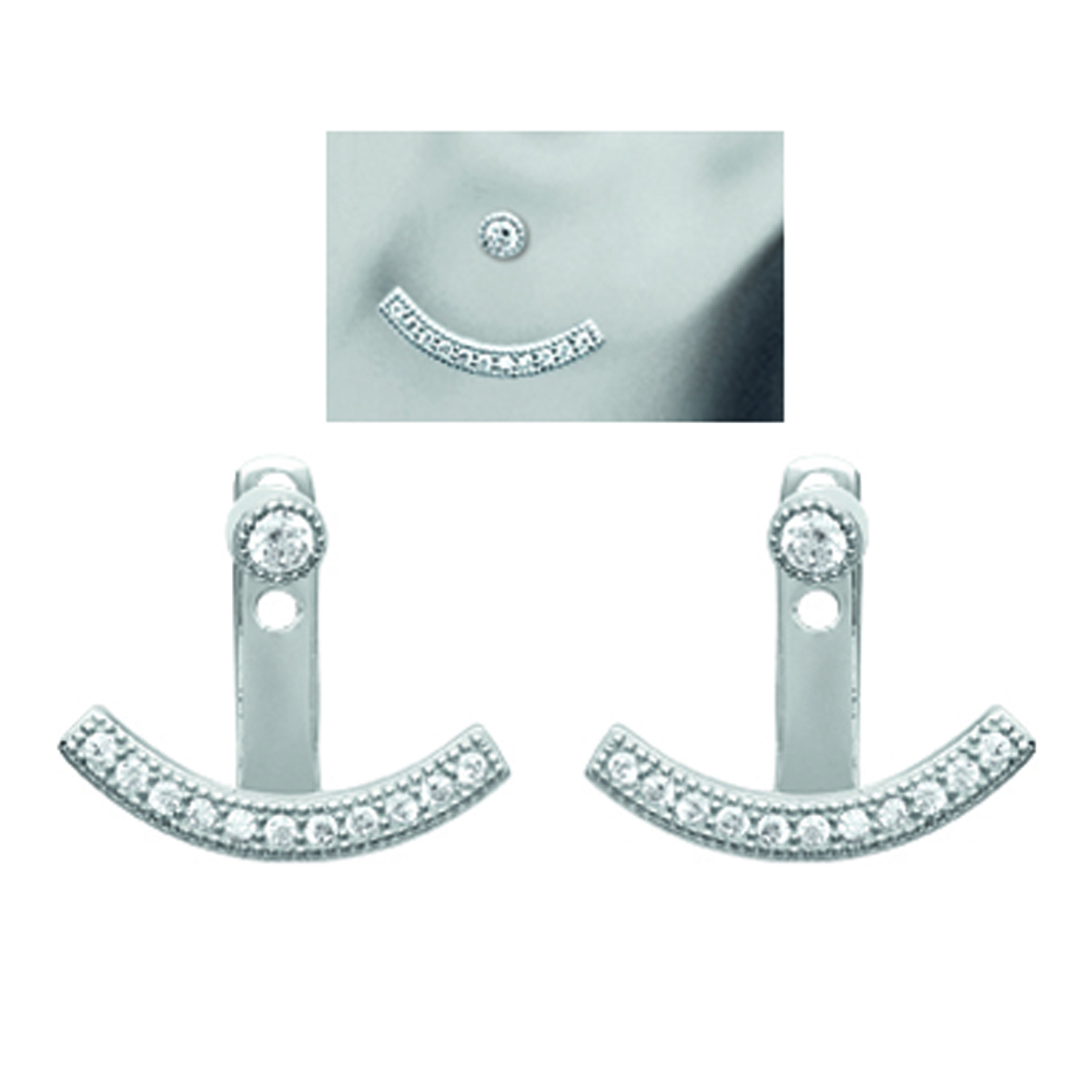 Boucles contours de lobes argent \'Sissi\' blanc argenté (rhodié) - 14x13 mm - [N1799]