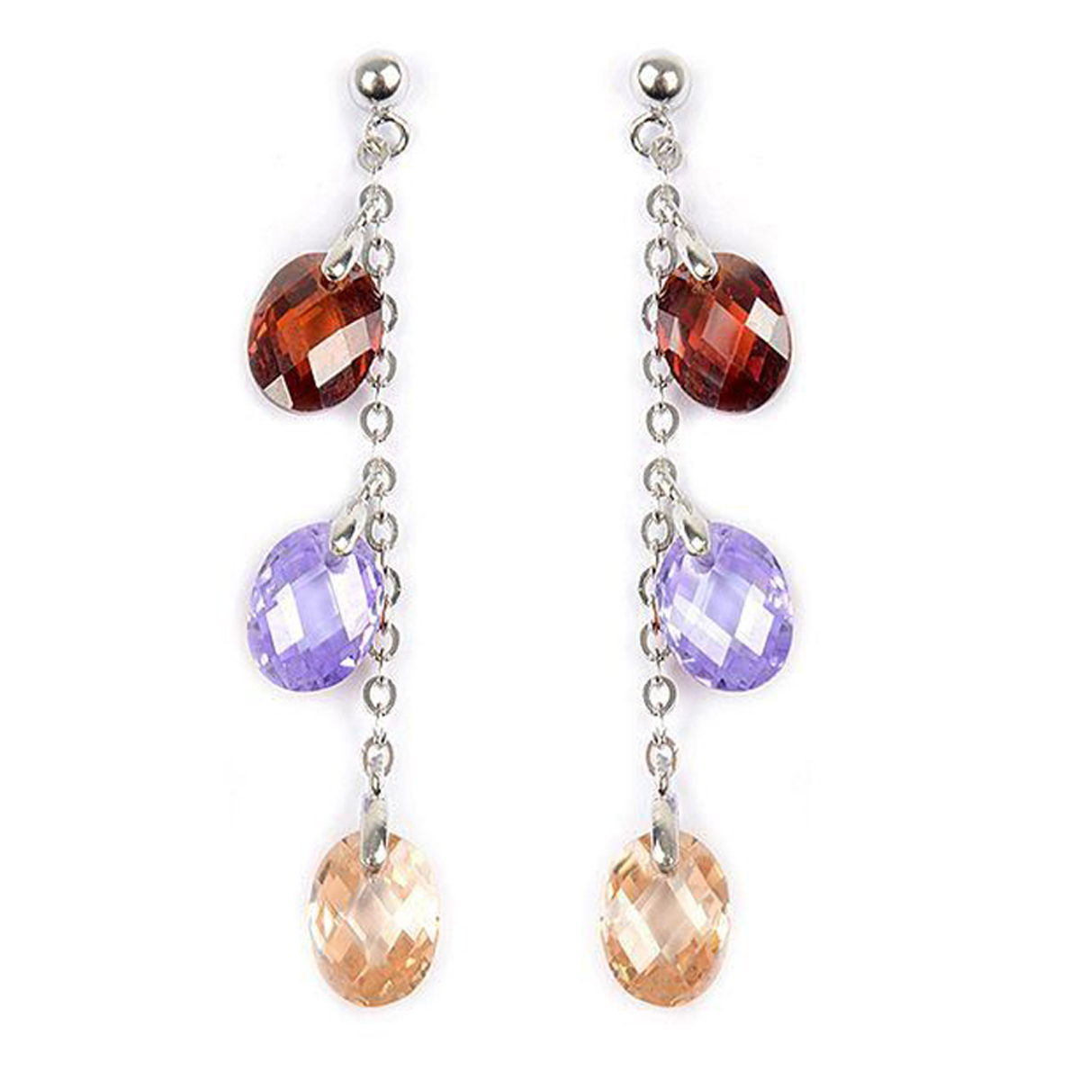 Boucles Argent \'Linda\' argenté multicolore (rhodié) - 45 mm, 7x6 mm - [P2409]