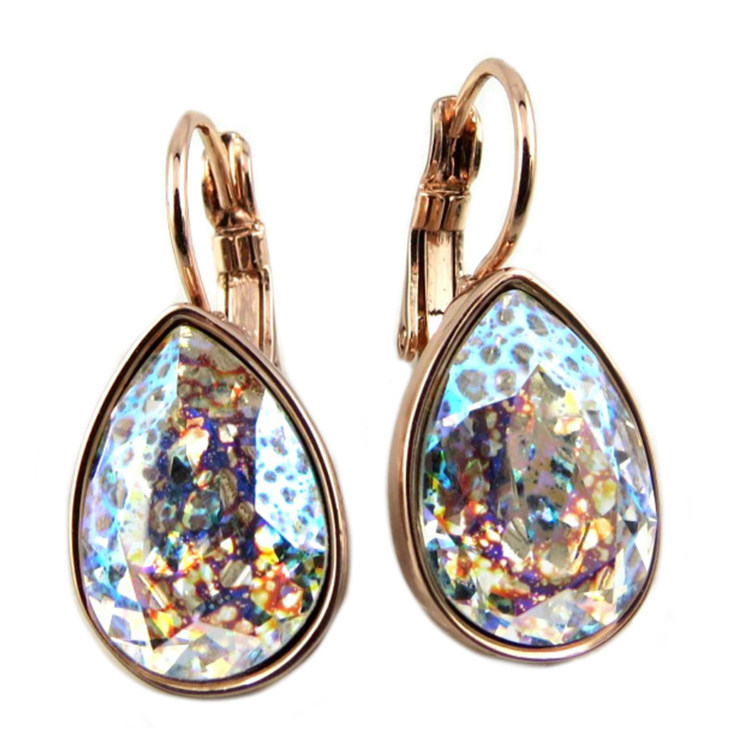 Dormeuses artisanales \'Bohème\' blanc paillettes doré rosé - 15x10 mm - [P7507]