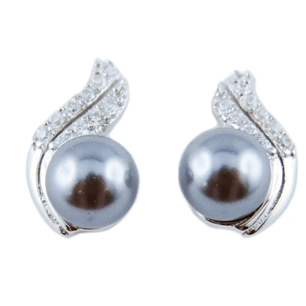 Boucles Argent \'Sissi\' gris blanc argenté (rhodié) - 12x8 mm - [R3149]