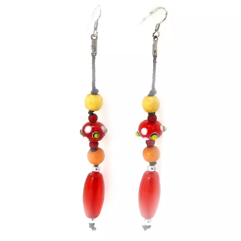 les trésors de lily Boucles d'oreilles ethniques 'Calcutta' rouge 10 cm [R5267]