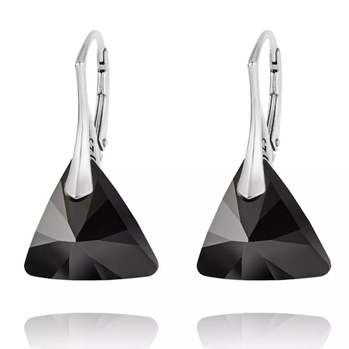 les trésors de lily <Dormeuses argent artisanales 'Sissi' noir argenté 15x15 mm (triangle) [R5894]