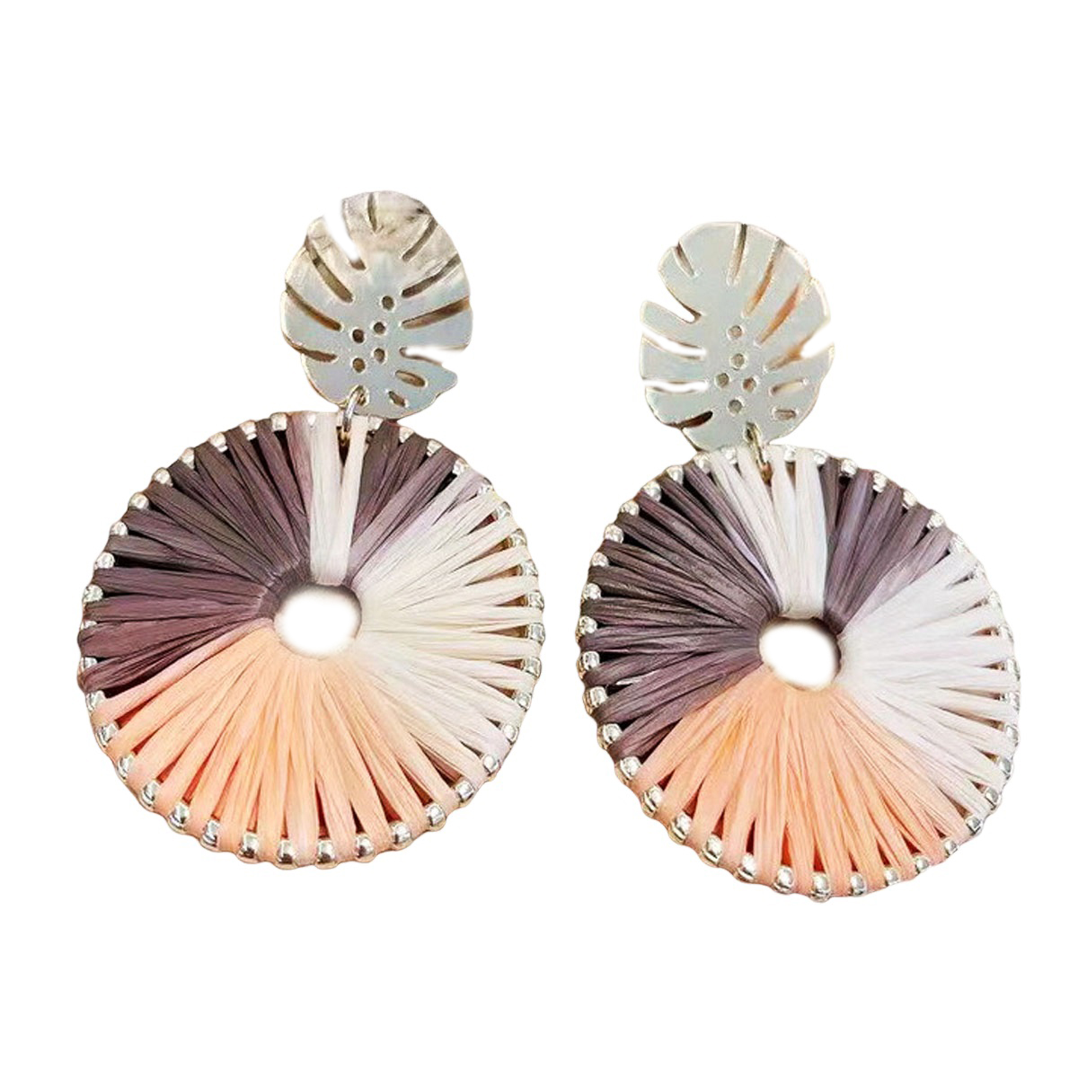 Boucles d\'oreilles créateur \'Cléopatra\' pèche taupe doré - 80x50 mm (monstera) - [R6324]
