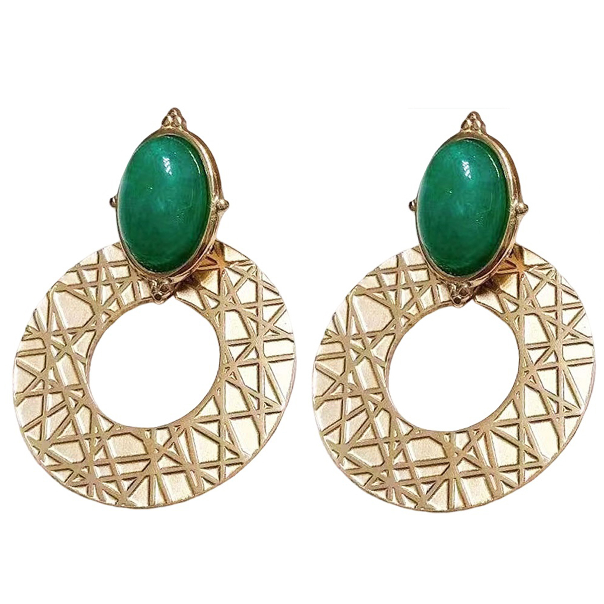 Boucles d\'oreilles acier \'Cléopatra\' vert doré - 45x30 mm - [R6346]