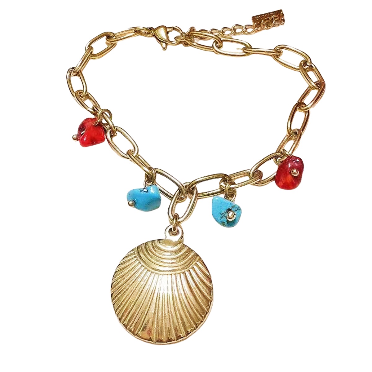 Bracelet créateur acier \'Cléopatra\' turquoise rouge doré - 20 mm - [R6362]