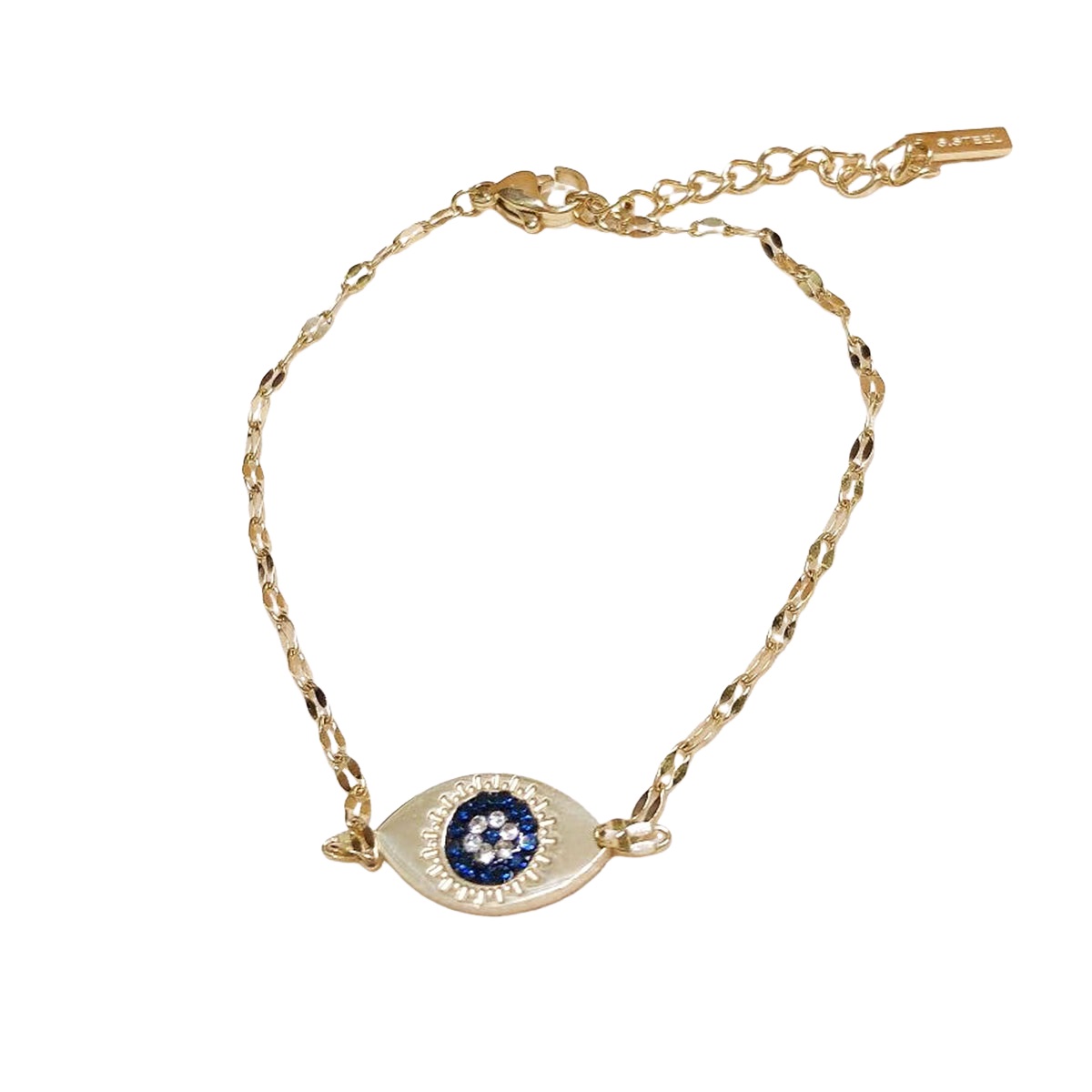 Bracelet créateur Acier \'Cléopatra\' bleu doré (oeil) - 14x8 mm - [R6366]