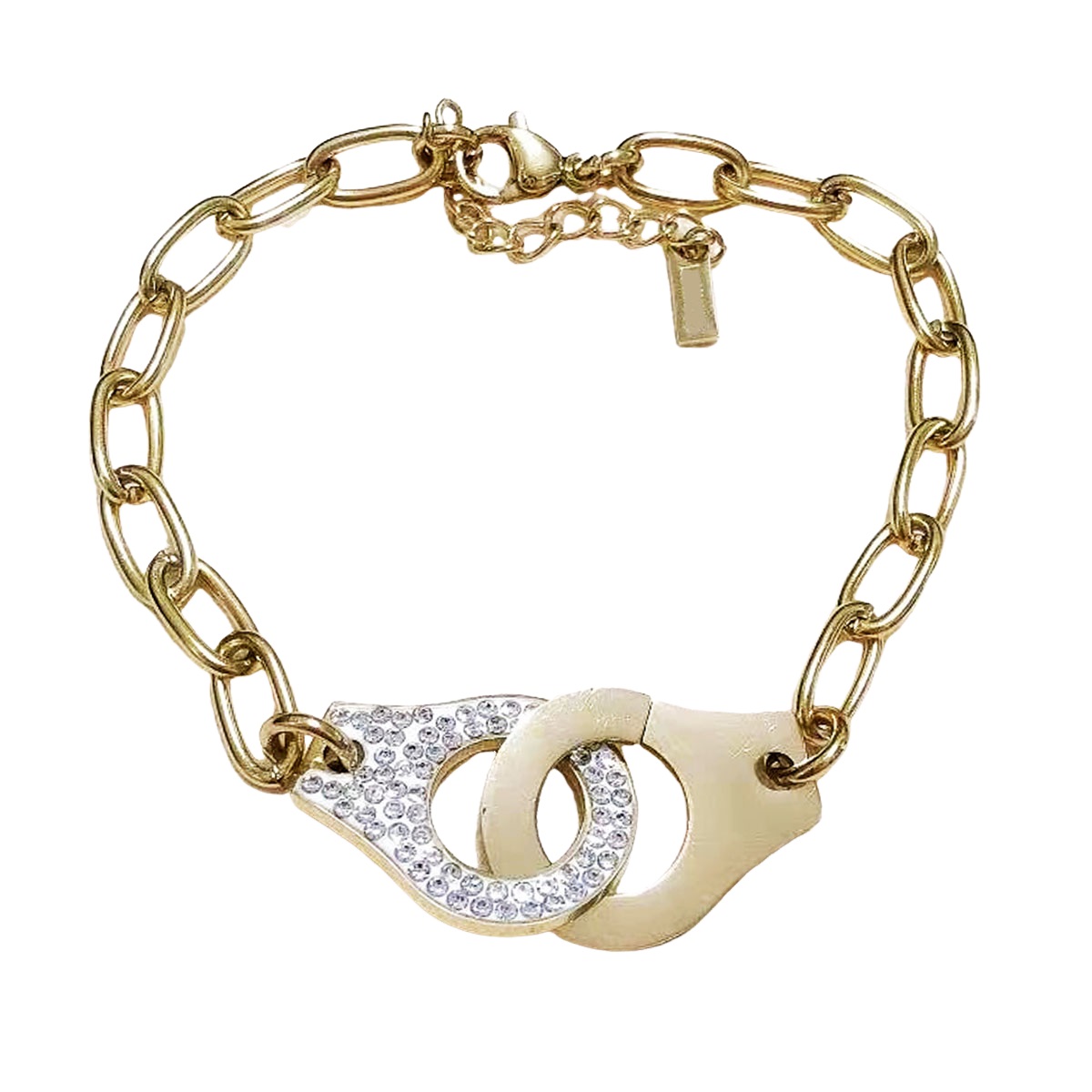 Bracelet créateur Acier \'Menottes\' blanc doré - 30x15 mm - [R6370]