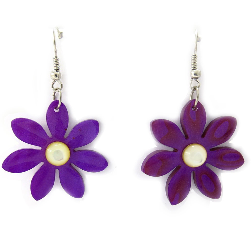 Boucles d\'oreilles \'Kilimanjaro\' violet (fleur) - 50x33 mm - [R9427]