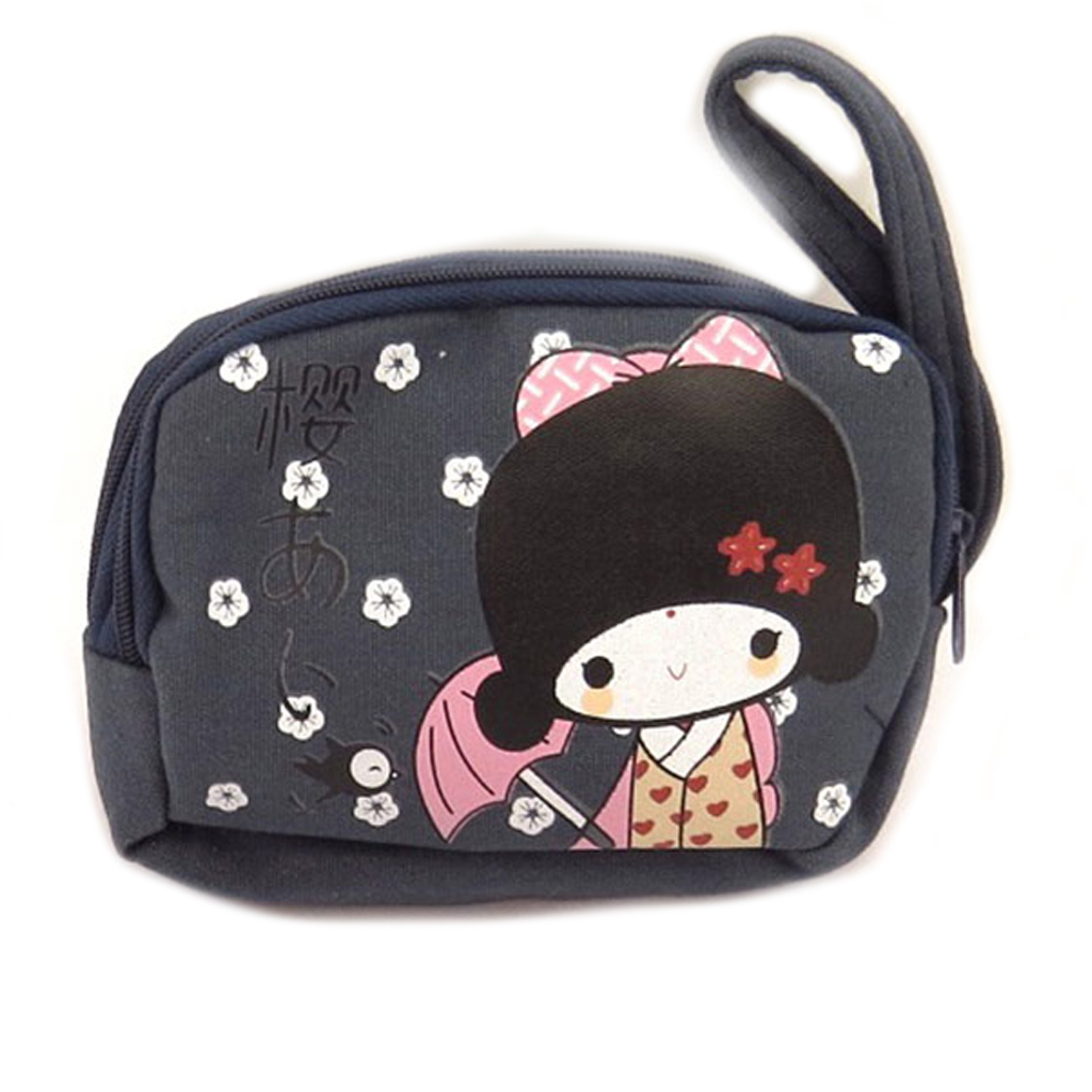 Porte-monnaie \'Geisha\' marine (2 zips) - 13x10 cm - [R9435]