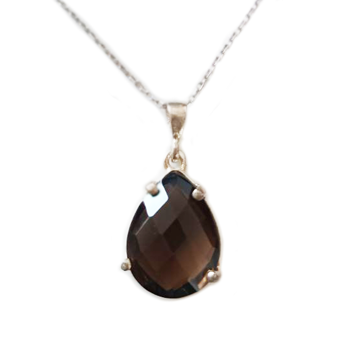 Collier Argent \'Meghan\' quartz fumé argenté (rhodié) - 16x12 mm - [R9439]