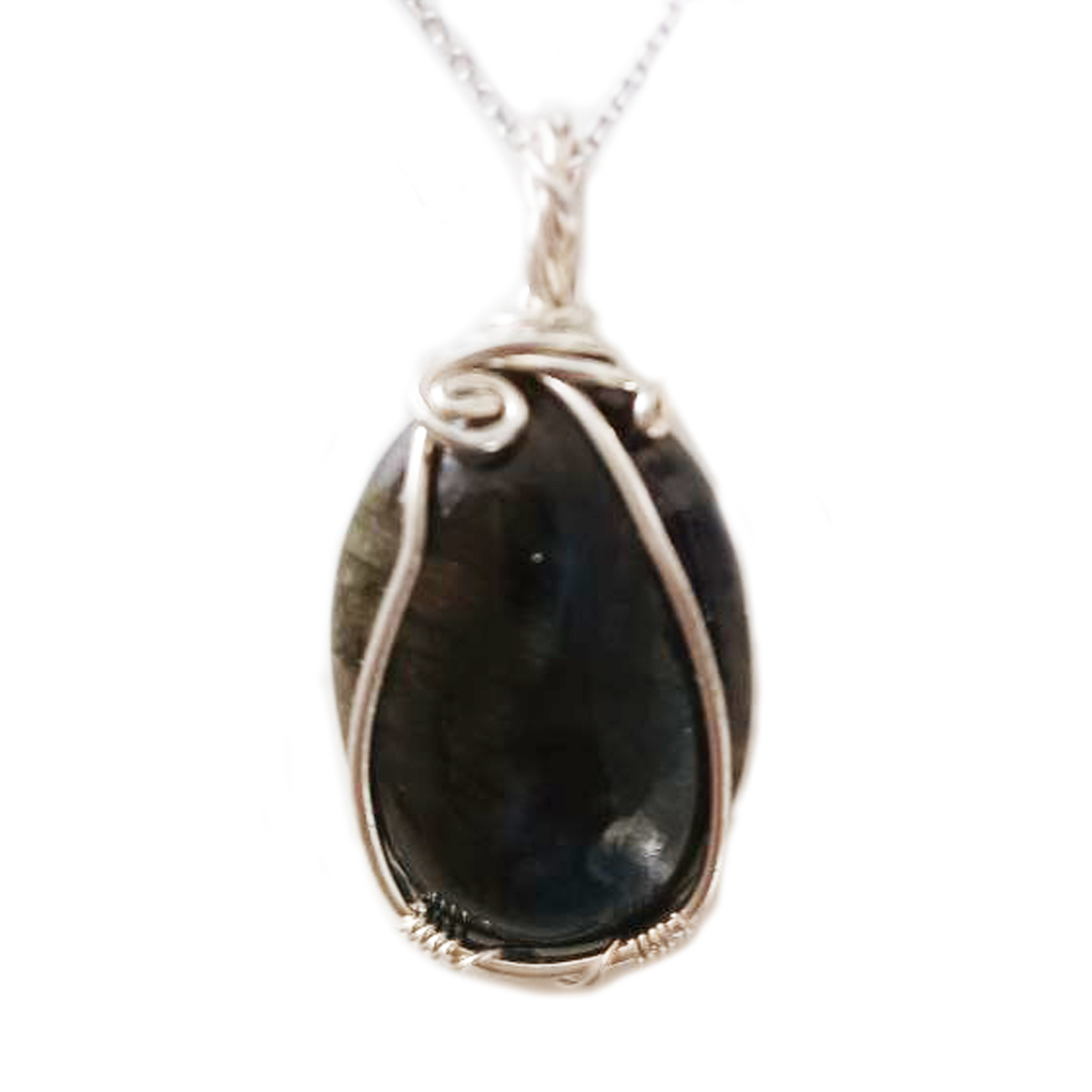 Collier Argent artisanal \'Circe\' labradorite - 28x18 mm - [R9442]