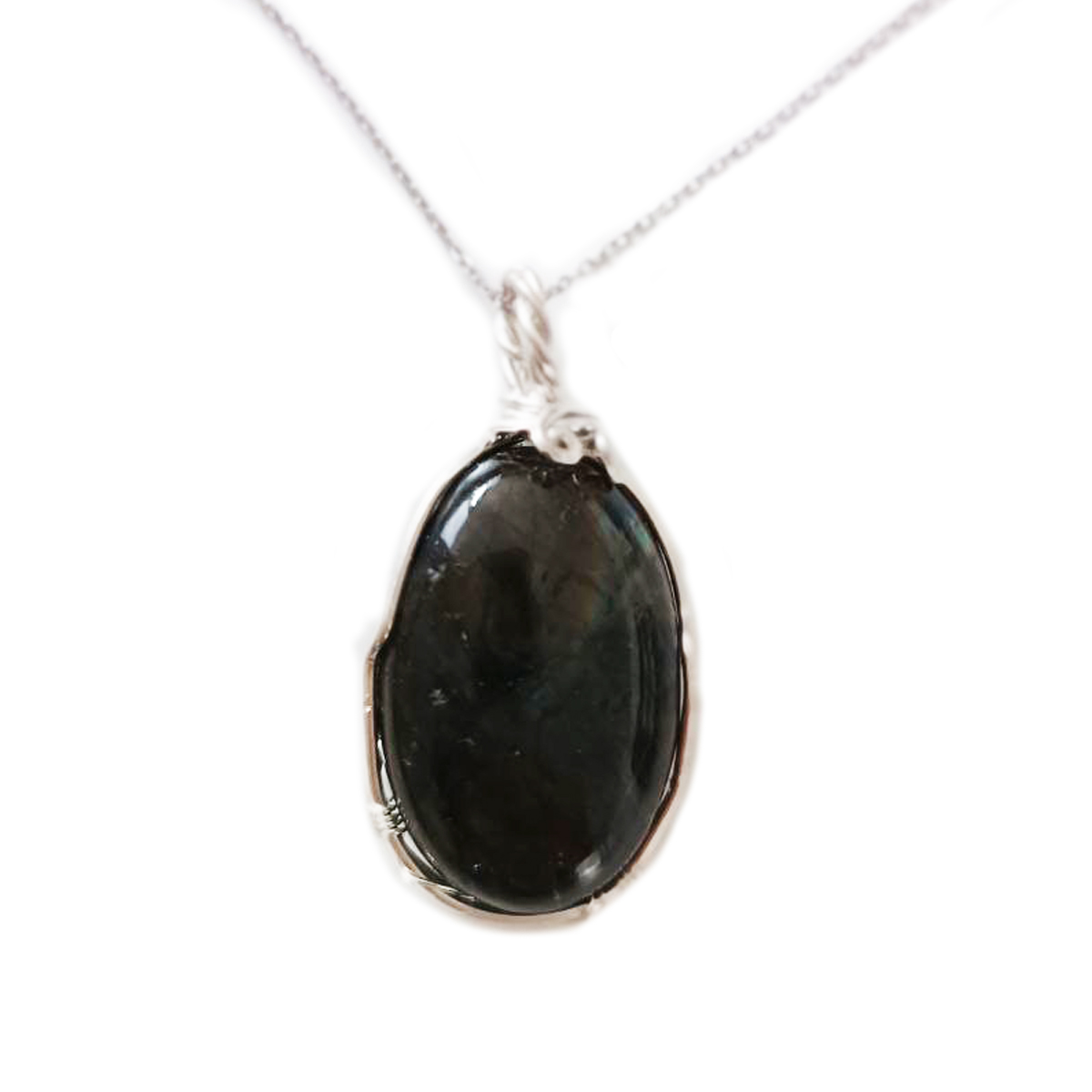 Collier Argent artisanal \'Circe\' labradorite - 40x20 mm - [R9443]